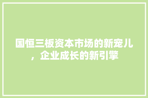 国恒三板资本市场的新宠儿，企业成长的新引擎