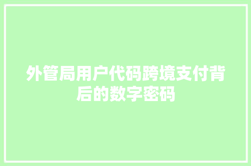 外管局用户代码跨境支付背后的数字密码