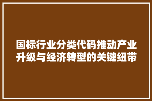 国标行业分类代码推动产业升级与经济转型的关键纽带