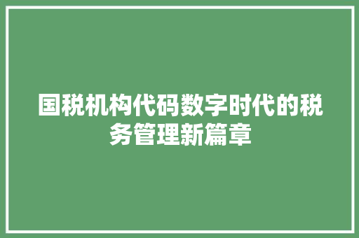 国税机构代码数字时代的税务管理新篇章
