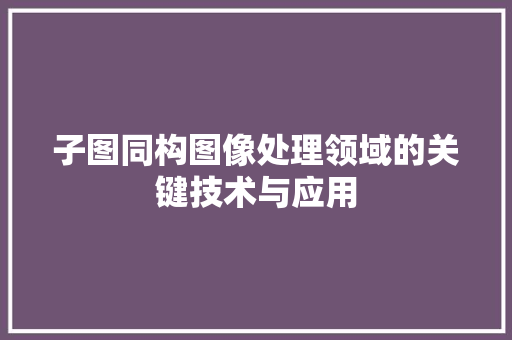 子图同构图像处理领域的关键技术与应用