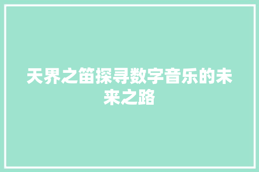 天界之笛探寻数字音乐的未来之路