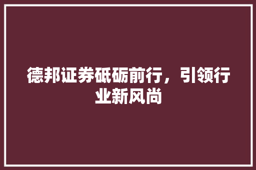 德邦证券砥砺前行，引领行业新风尚