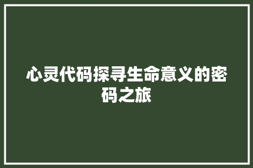 心灵代码探寻生命意义的密码之旅  第1张
