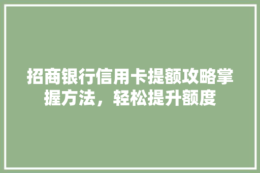 招商银行信用卡提额攻略掌握方法，轻松提升额度