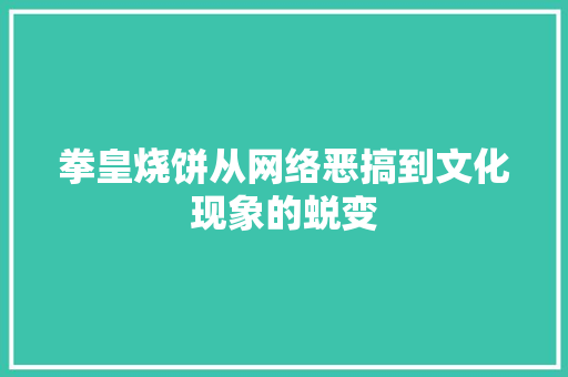 拳皇烧饼从网络恶搞到文化现象的蜕变