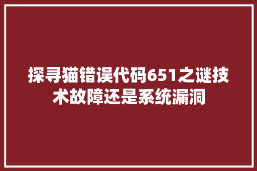 探寻猫错误代码651之谜技术故障还是系统漏洞