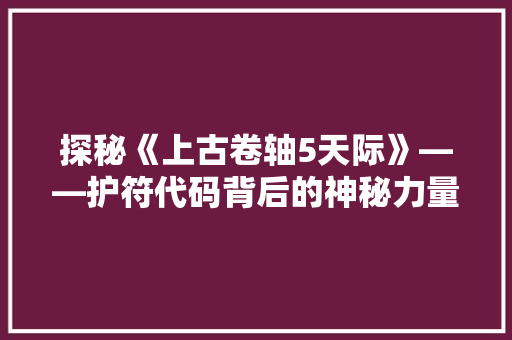 探秘《上古卷轴5天际》——护符代码背后的神秘力量