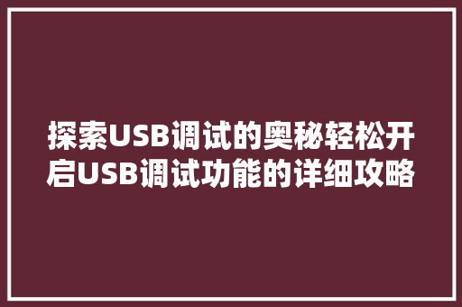 探索USB调试的奥秘轻松开启USB调试功能的详细攻略