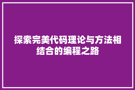 探索完美代码理论与方法相结合的编程之路