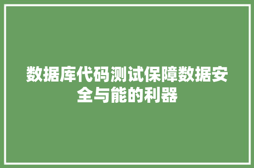 数据库代码测试保障数据安全与能的利器