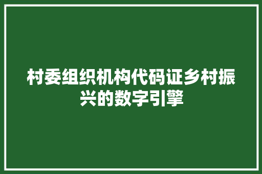 村委组织机构代码证乡村振兴的数字引擎