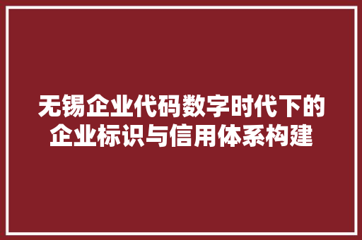 无锡企业代码数字时代下的企业标识与信用体系构建  第1张