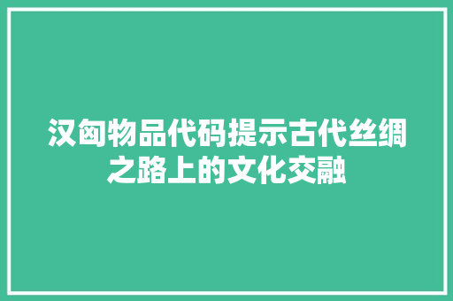 汉匈物品代码提示古代丝绸之路上的文化交融