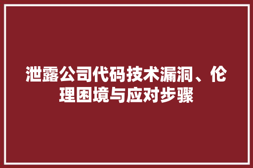泄露公司代码技术漏洞、伦理困境与应对步骤