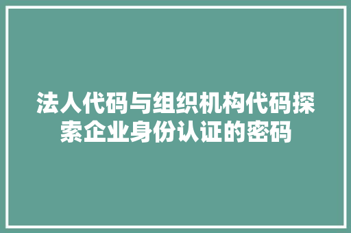 法人代码与组织机构代码探索企业身份认证的密码
