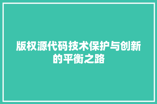 版权源代码技术保护与创新的平衡之路
