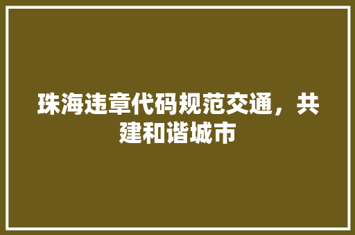 珠海违章代码规范交通，共建和谐城市