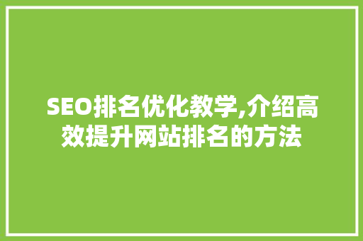 SEO排名优化教学,介绍高效提升网站排名的方法