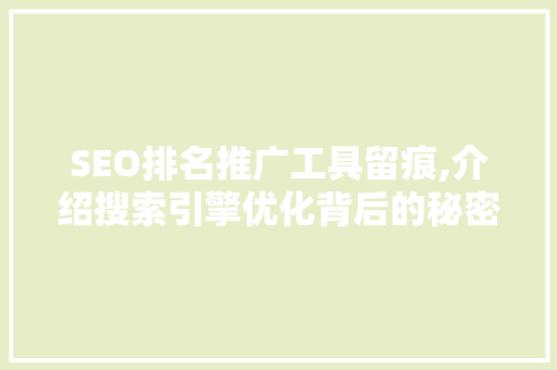 SEO排名推广工具留痕,介绍搜索引擎优化背后的秘密