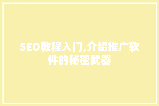 SEO教程入门,介绍推广软件的秘密武器