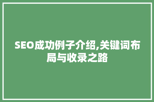 SEO成功例子介绍,关键词布局与收录之路
